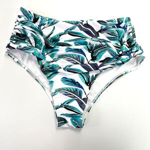 Shein Womens Bikini Bottom Size 0XL (12) High Rise Tropical Beachy Summer Blue‎
